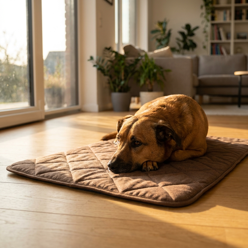 Brown Dog Cooling Mat – Dog relaxing on brown cooling mat